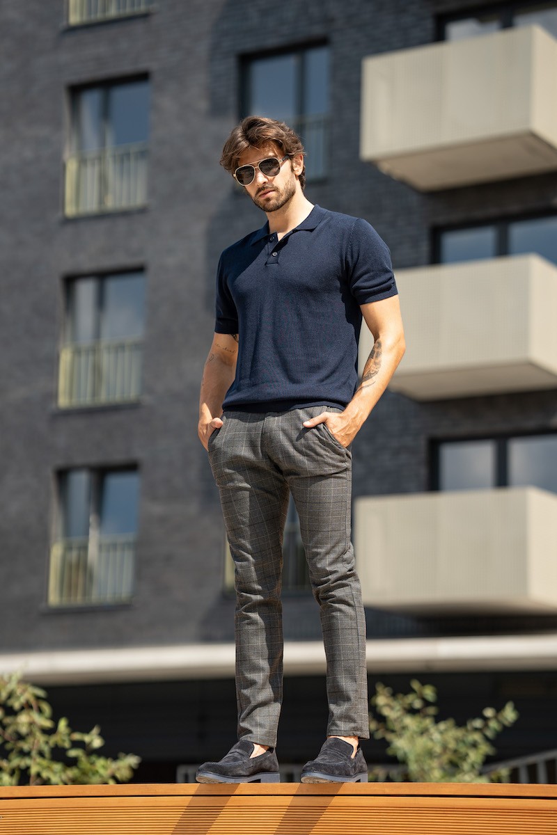 SPODNIE BAWEŁNIANE LEON BLUE 219 SLIM SPODNIE BAWEŁNIANE LEON BLUE 219 SLIM